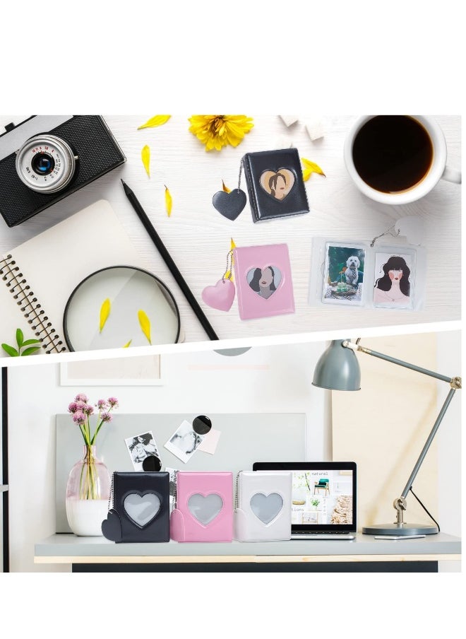 3 Inch Mini Photo Album, Kpop Photocard Holder Book, Colors Heart Hollow Card Binder Album with Pendant 32 Pockets