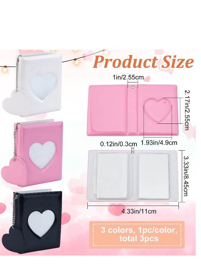 3 Inch Mini Photo Album, Kpop Photocard Holder Book, Colors Heart Hollow Card Binder Album with Pendant 32 Pockets