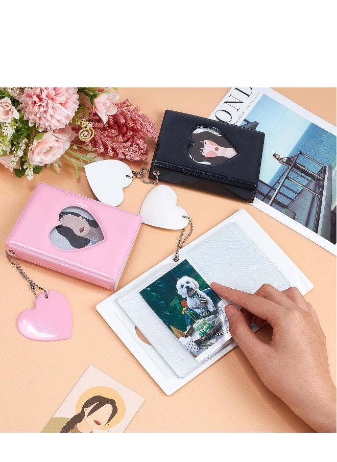 3 Inch Mini Photo Album, Kpop Photocard Holder Book, Colors Heart Hollow Card Binder Album with Pendant 32 Pockets
