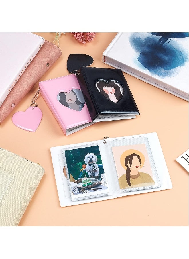 3 Inch Mini Photo Album, Kpop Photocard Holder Book, Colors Heart Hollow Card Binder Album with Pendant 32 Pockets