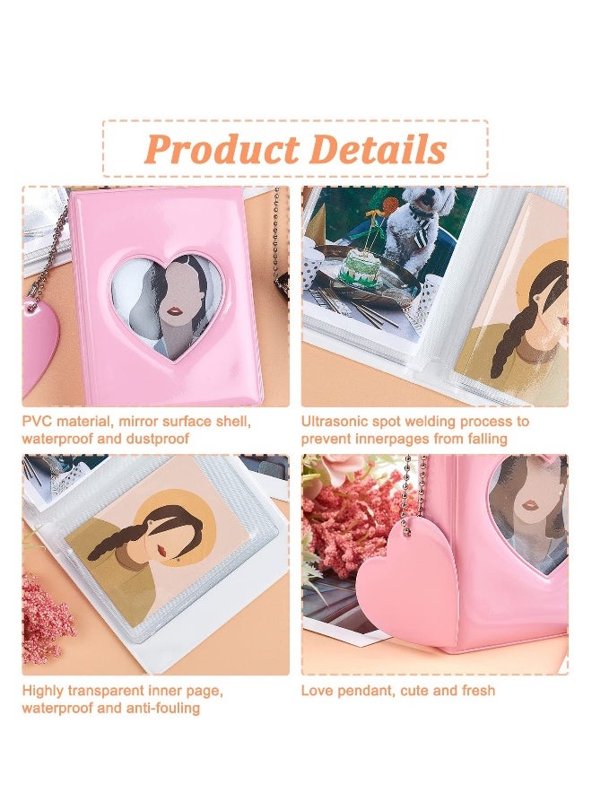 3 Inch Mini Photo Album, Kpop Photocard Holder Book, Colors Heart Hollow Card Binder Album with Pendant 32 Pockets