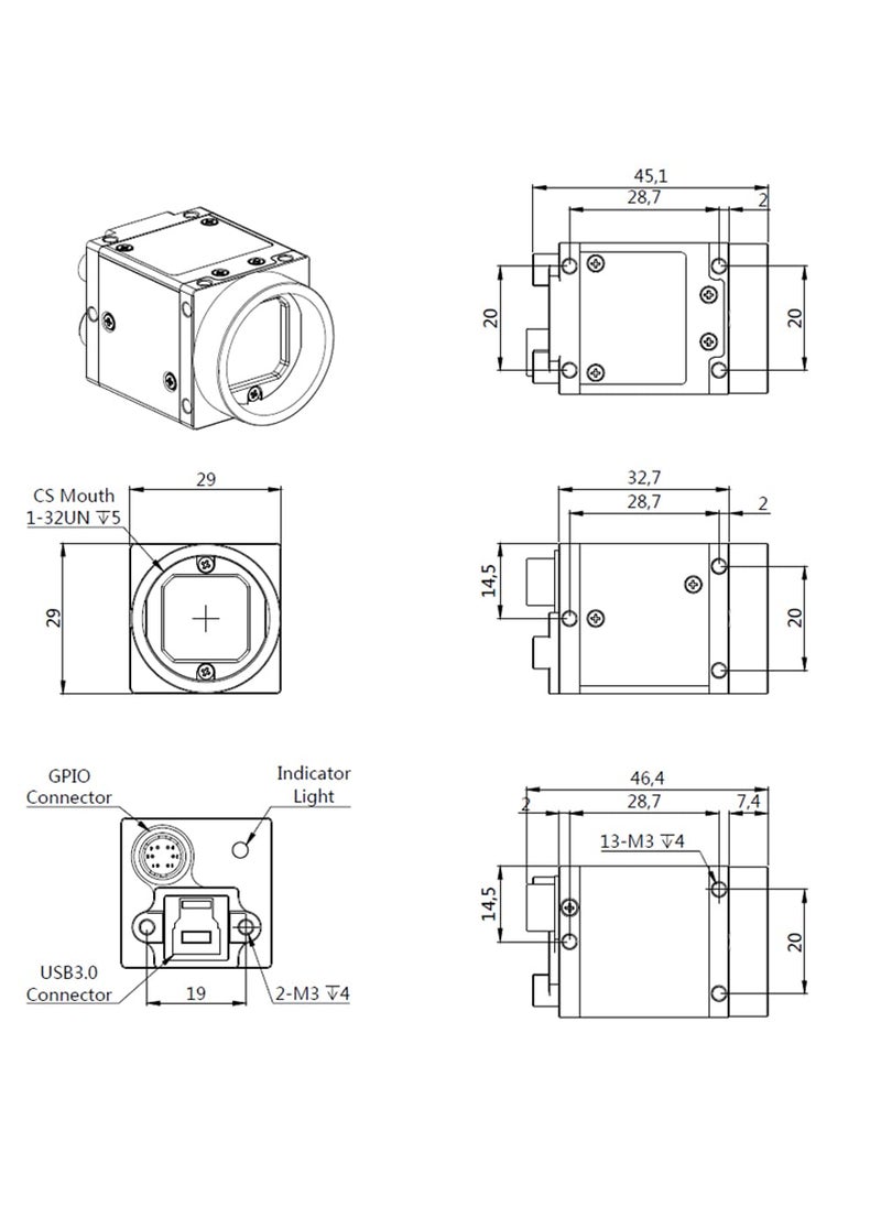 High Speed USB30 Machine Vision Rolling Shutter Color Monochrome Digital Industrial Camera CMouth 200MP Color