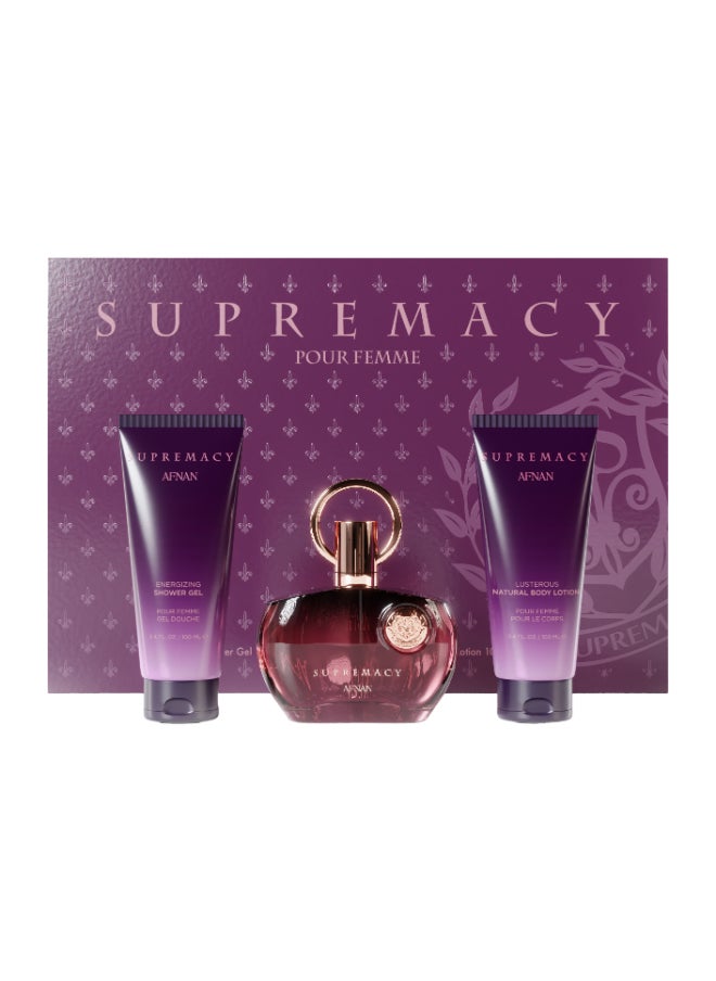 Gift Set Supremacy Purple Eau De Parfum 100 Ml + Body Lotion 100 Ml + Shower Gel 100 Ml, Perfume Gift Set For Women