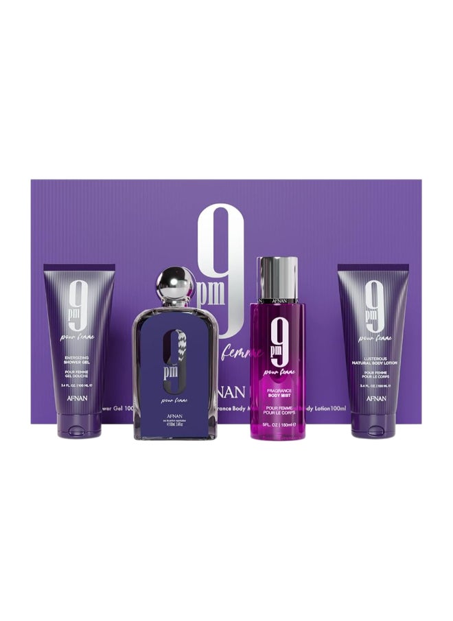 Gift Set 9 Pm Femme Eau De Parfum 100 Ml + Shower Gel 100 Ml + Body Lotion100 Ml + Body Mist 150 Ml, Perfume Gift Set For Women