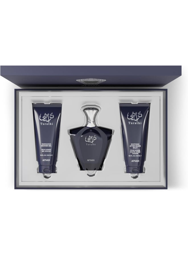 Gift Set Turathi Homme Blue Eau De Perfume 100 Ml + Shower Gel 100 Ml + After Shave 100 Ml, Perfume Gift Set For Men