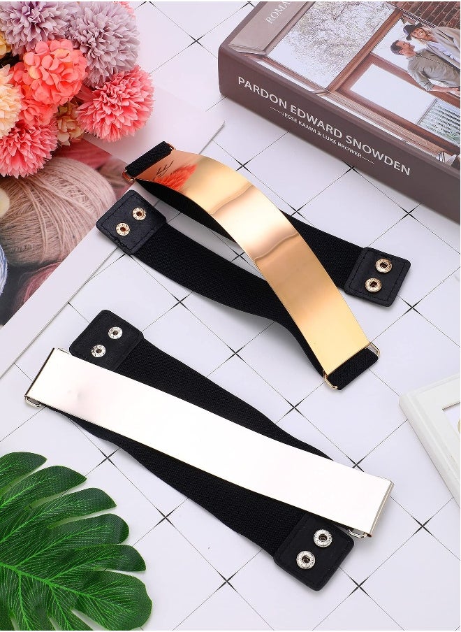 Ladies Mirror Elastic Belt, 2 Pieces Adjustable Fashion Slim Dress Belt Clothes Decorative Accessories for Girls Women (Silver, Gold)
