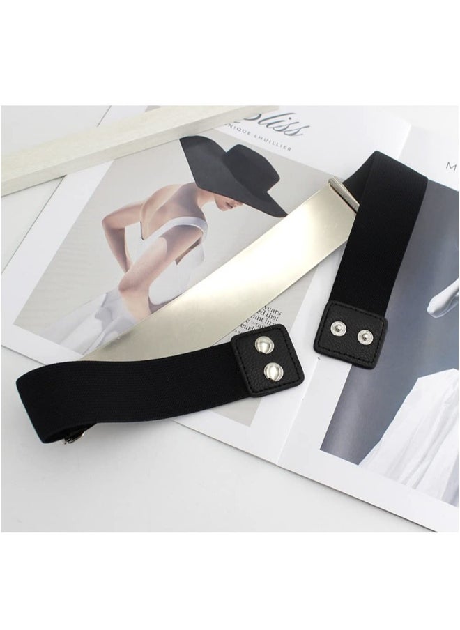 Ladies Mirror Elastic Belt, 2 Pieces Adjustable Fashion Slim Dress Belt Clothes Decorative Accessories for Girls Women (Silver, Gold)