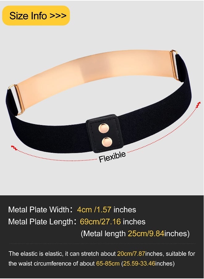 Ladies Mirror Elastic Belt, 2 Pieces Adjustable Fashion Slim Dress Belt Clothes Decorative Accessories for Girls Women (Silver, Gold)