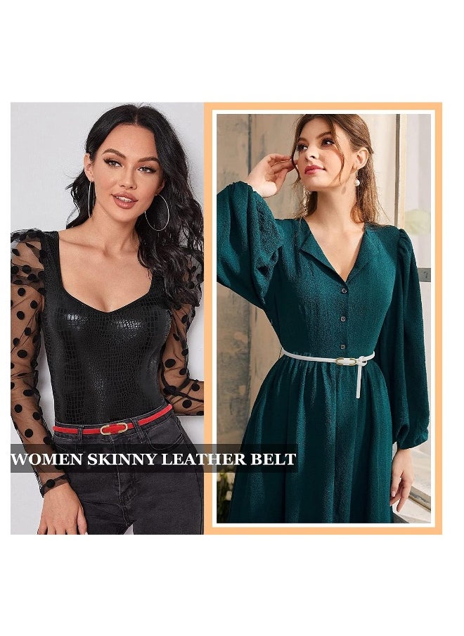 Leather Belts Women Skinny Super Slim Thin Waist Jeans Belt No Pin Buckle for Jeans Pants Dress 4 Pieces
