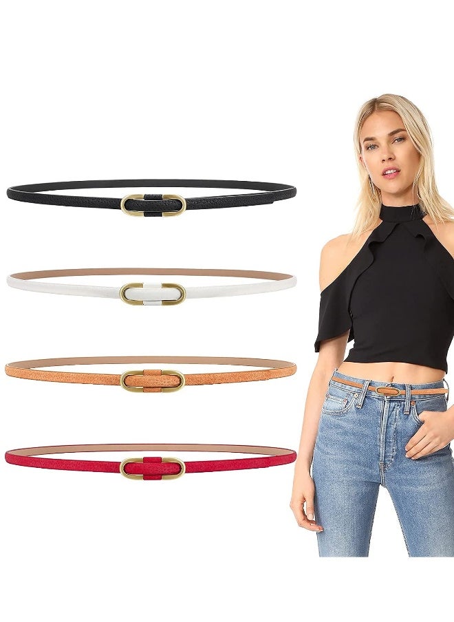 Leather Belts Women Skinny Super Slim Thin Waist Jeans Belt No Pin Buckle for Jeans Pants Dress 4 Pieces
