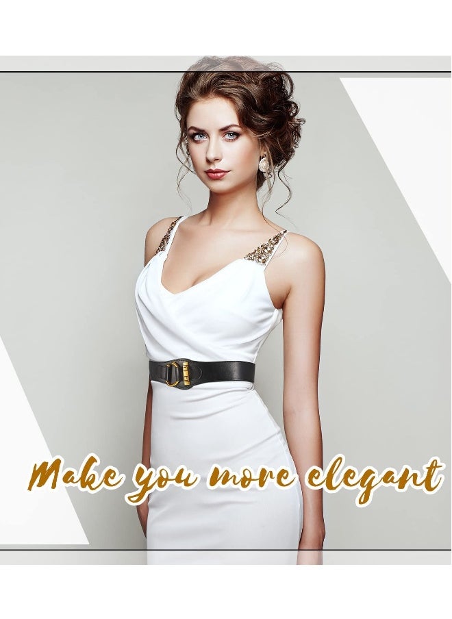 Women's Vintage Wide Belt Leather Stretchy Belt with Interlock Buckle Retro Cinch Belt Waist Belt for Women Dress 2 Pcs