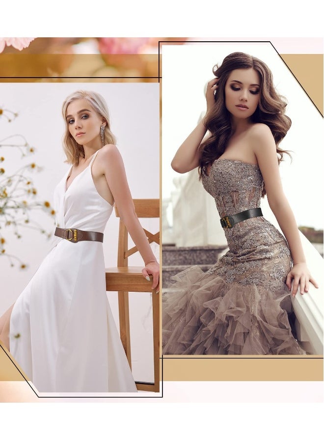 Women's Vintage Wide Belt Leather Stretchy Belt with Interlock Buckle Retro Cinch Belt Waist Belt for Women Dress 2 Pcs