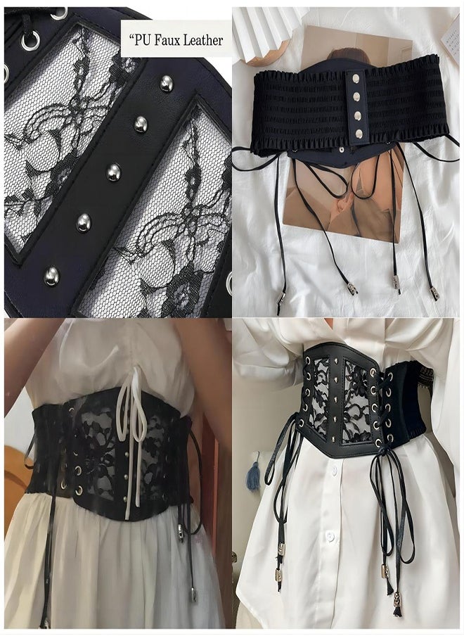 Women Corset Belt, Belt Female Decorative Gauge Sense of Seniority with Skirt Lace Wide Paragraph Waist Cover Versatile Black Belt, Lace Elastic Elastic Tunic Decoration With Dress Shirt Outer Wear