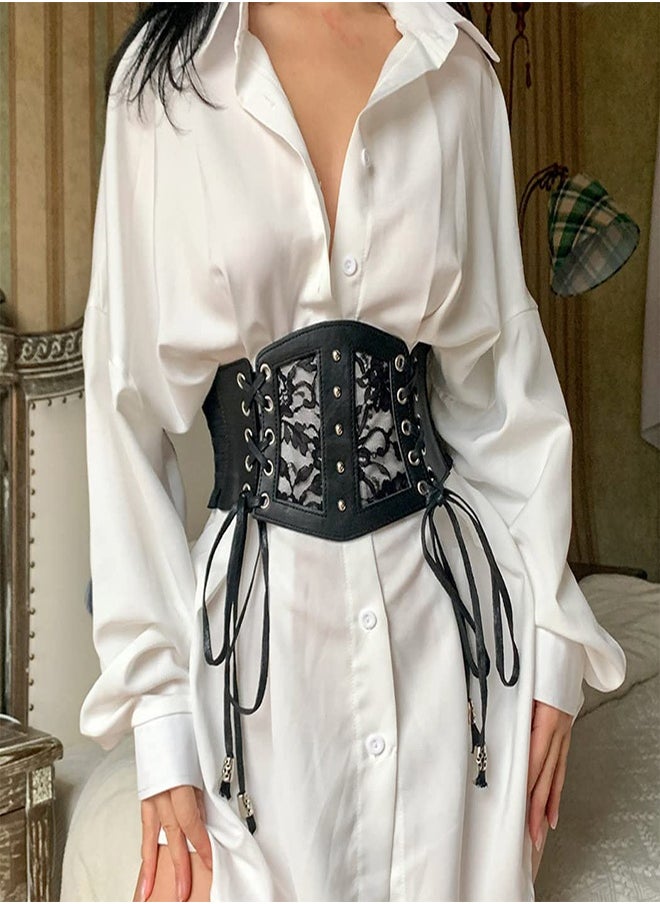 Women Corset Belt, Belt Female Decorative Gauge Sense of Seniority with Skirt Lace Wide Paragraph Waist Cover Versatile Black Belt, Lace Elastic Elastic Tunic Decoration With Dress Shirt Outer Wear