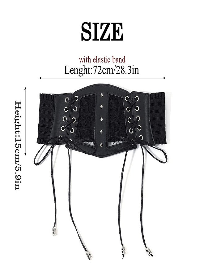 Women Corset Belt, Belt Female Decorative Gauge Sense of Seniority with Skirt Lace Wide Paragraph Waist Cover Versatile Black Belt, Lace Elastic Elastic Tunic Decoration With Dress Shirt Outer Wear