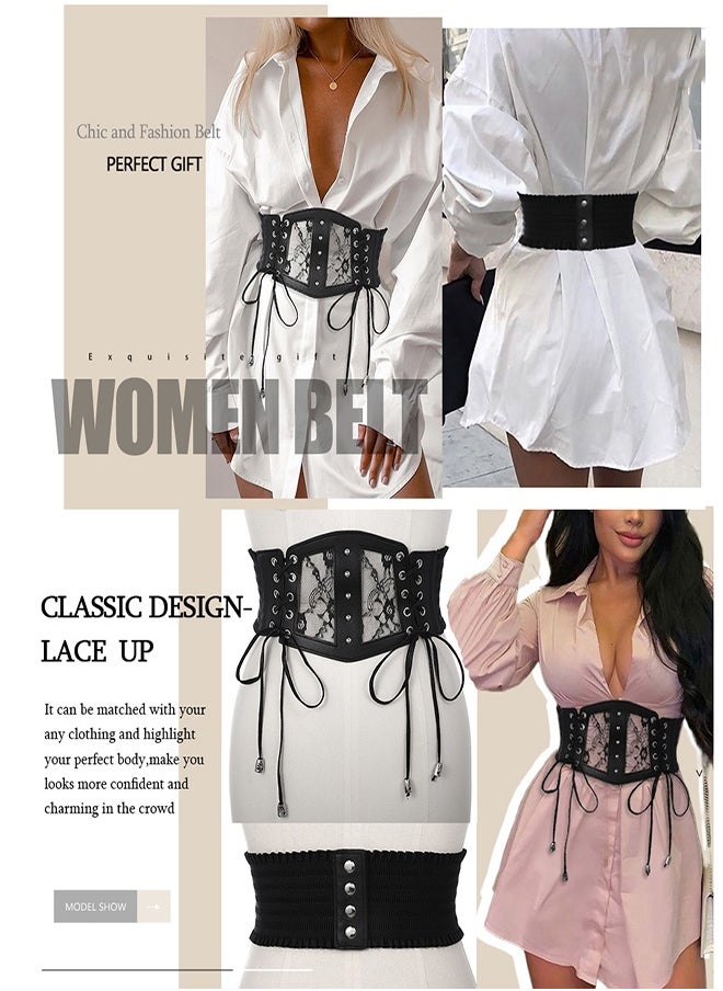 Women Corset Belt, Belt Female Decorative Gauge Sense of Seniority with Skirt Lace Wide Paragraph Waist Cover Versatile Black Belt, Lace Elastic Elastic Tunic Decoration With Dress Shirt Outer Wear