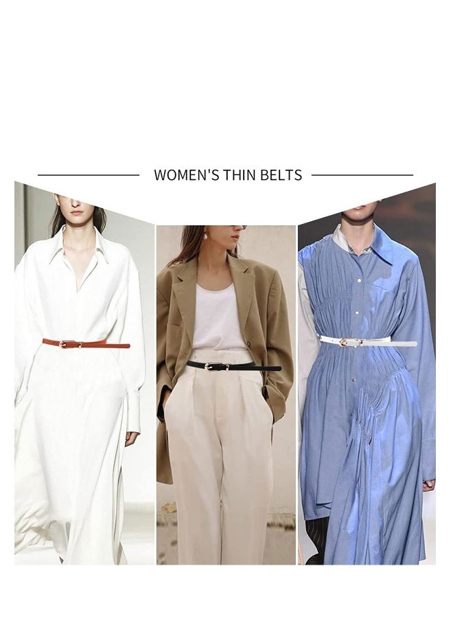 Women Skinny Leather Belts, 3 PCS Thin Jean Waist Belt, with Metal Buckle Solid Color Patent with Alloy for Jeans Dress Fashion