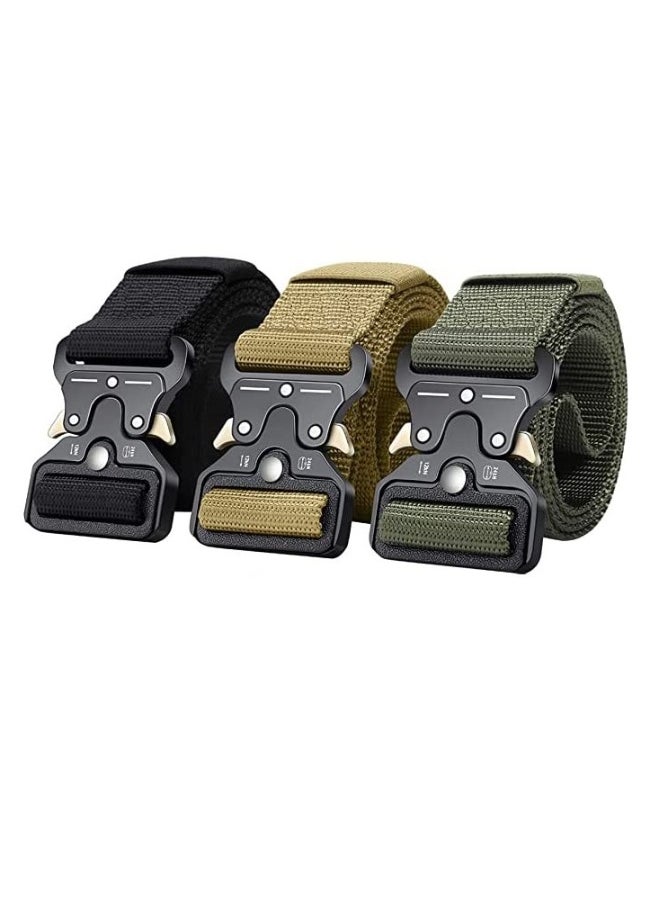 Mens Tactical Belt 3-Pack, Military Style Casual Belts for Men, Versatile Multi-Use Design