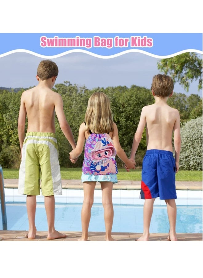 Drawstring Bag Kids Swimming Bag, Waterproof Lightweight String Bag For Outdoor Yoga Gym Swimming Travel with Zippered Pocket Shoe Compartment Sports Gym PE Beach Bag for Girls