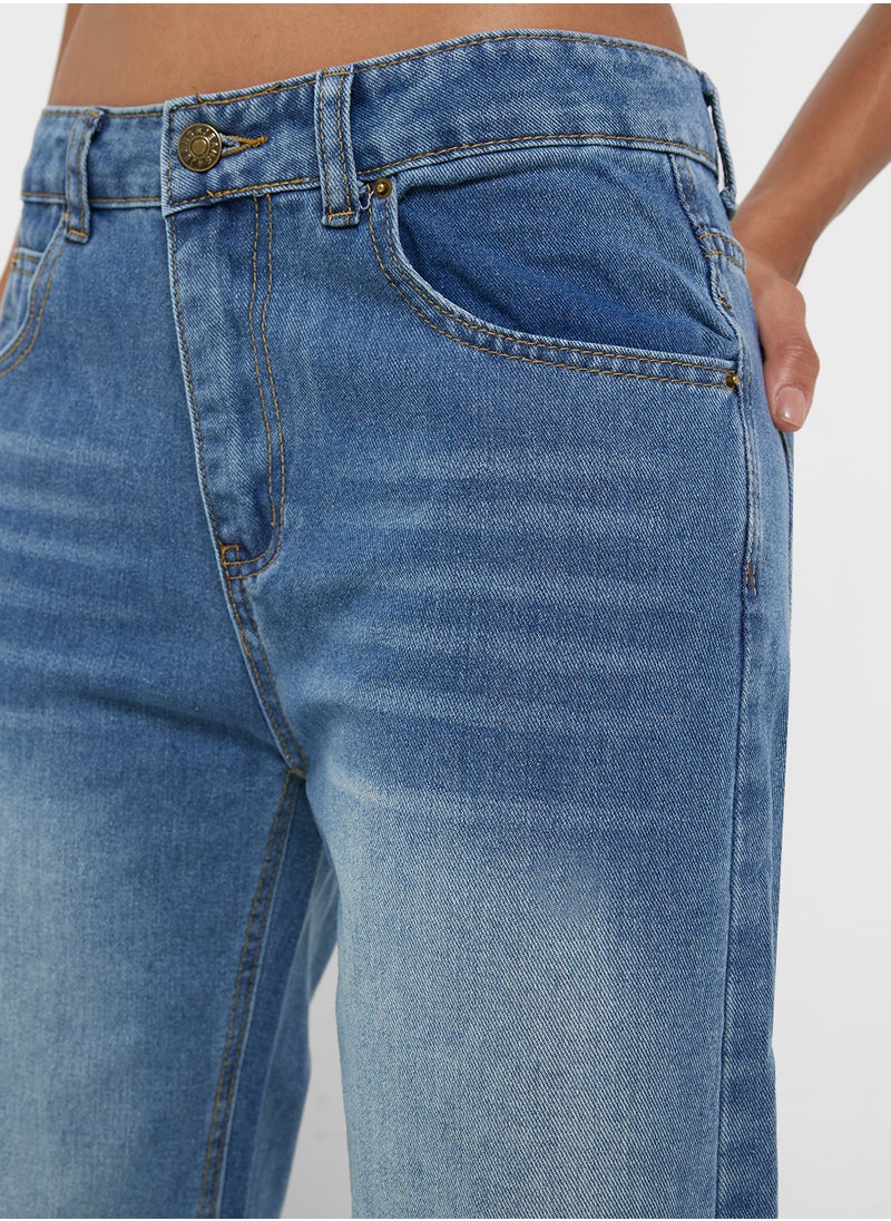 Mid Rise Wide Leg Boyfriend Jeans