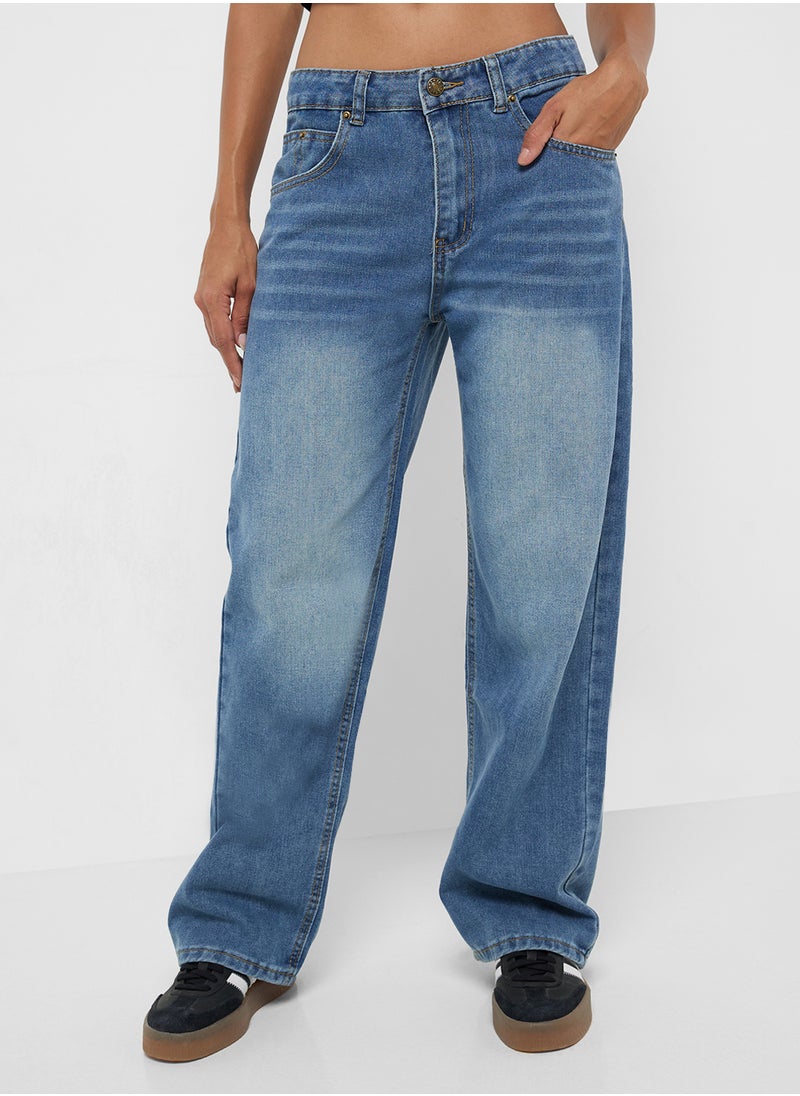 Mid Rise Wide Leg Boyfriend Jeans