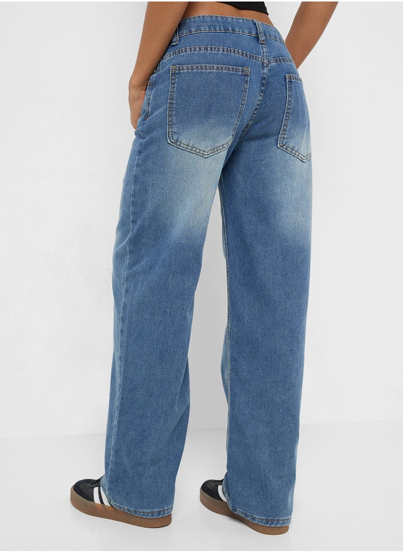 Mid Rise Wide Leg Boyfriend Jeans