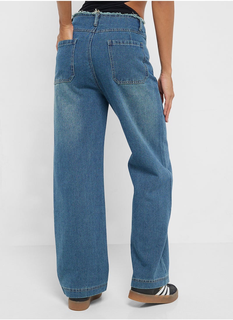 Mid Rise Boyfriend Wide Leg Jeans