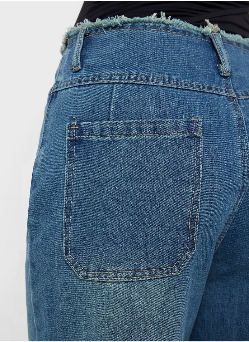 Mid Rise Boyfriend Wide Leg Jeans