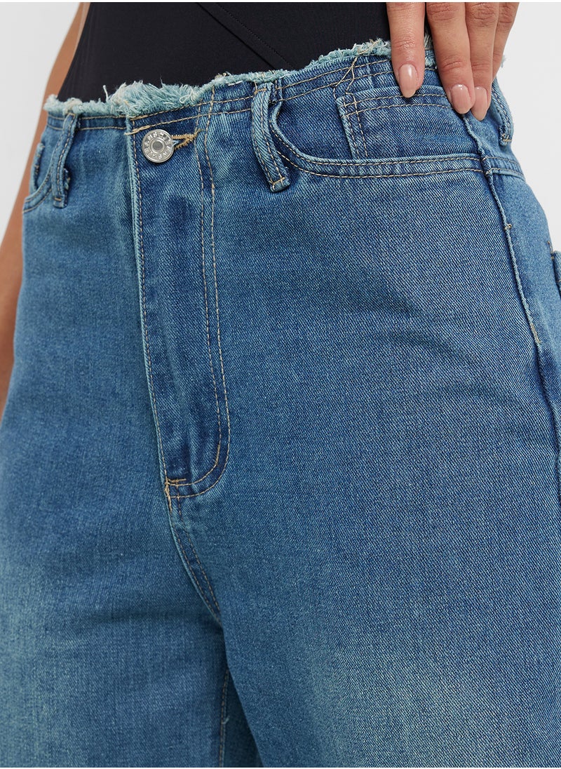 Mid Rise Boyfriend Wide Leg Jeans