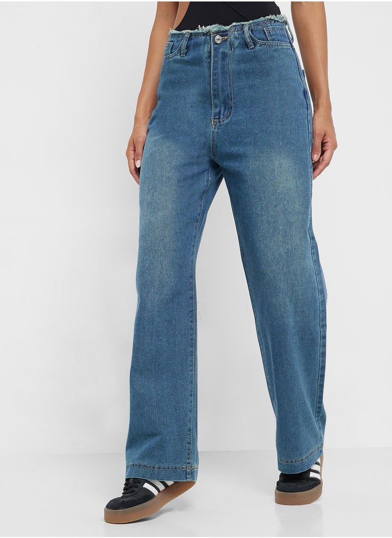 Mid Rise Boyfriend Wide Leg Jeans
