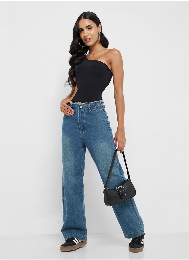 Mid Rise Boyfriend Wide Leg Jeans