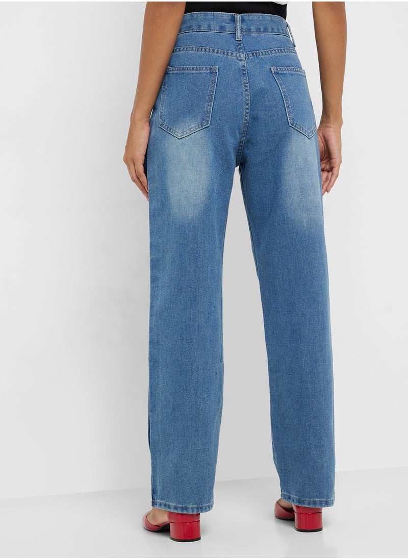 Mid Rise Straight Fit Jeans