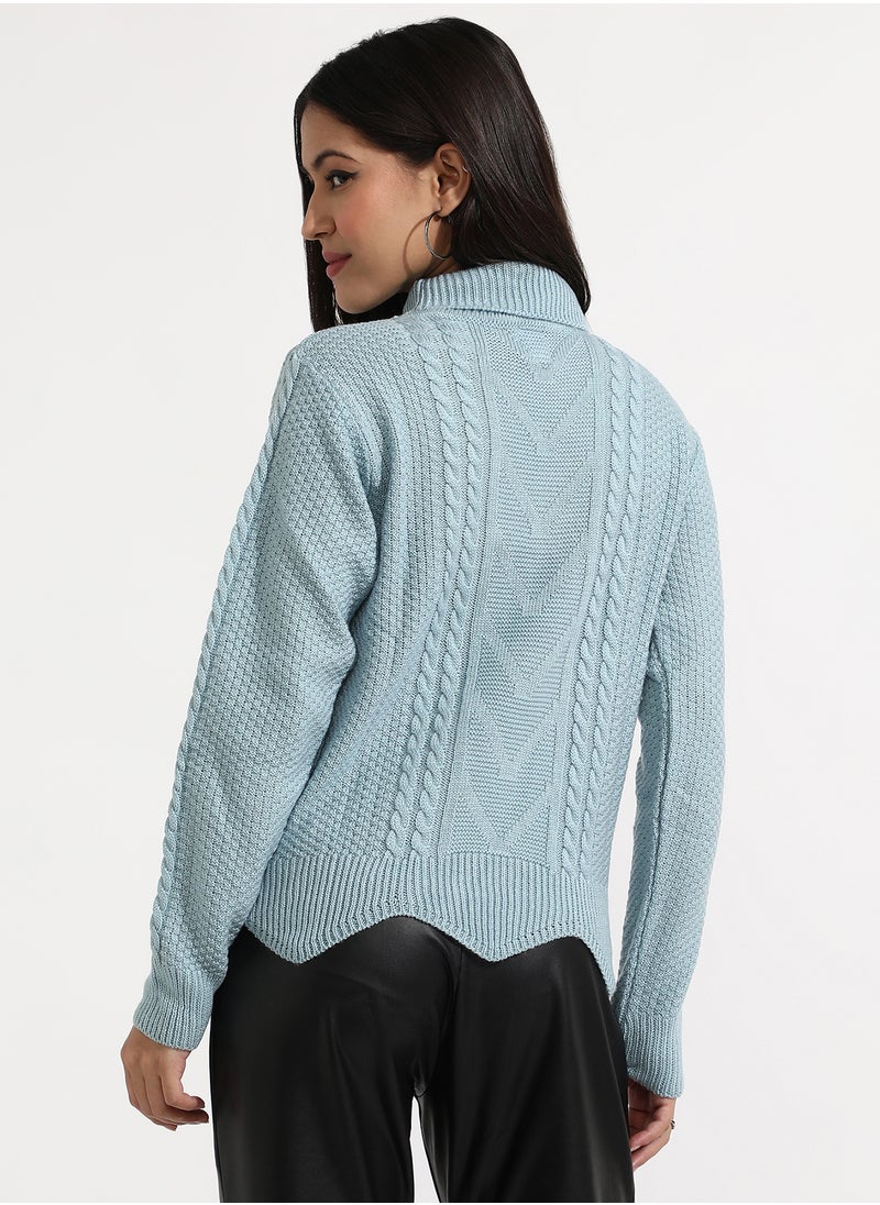 Women's Icy Blue Cable Knit Sweater