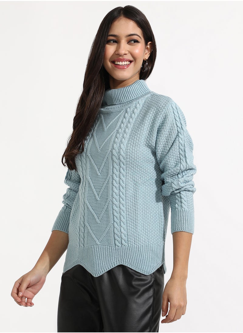 Women's Icy Blue Cable Knit Sweater