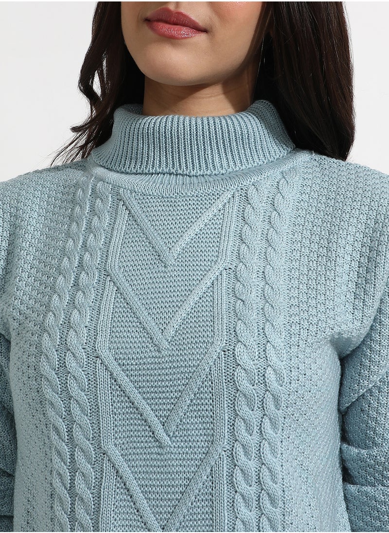 Women's Icy Blue Cable Knit Sweater