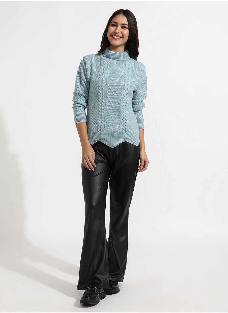 Women's Icy Blue Cable Knit Sweater