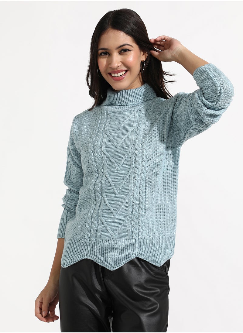 Women's Icy Blue Cable Knit Sweater