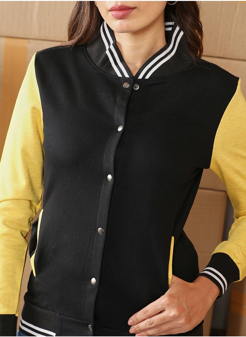 Women's Lemon Yellow  & Onyx Black Block Bomber Jacket
