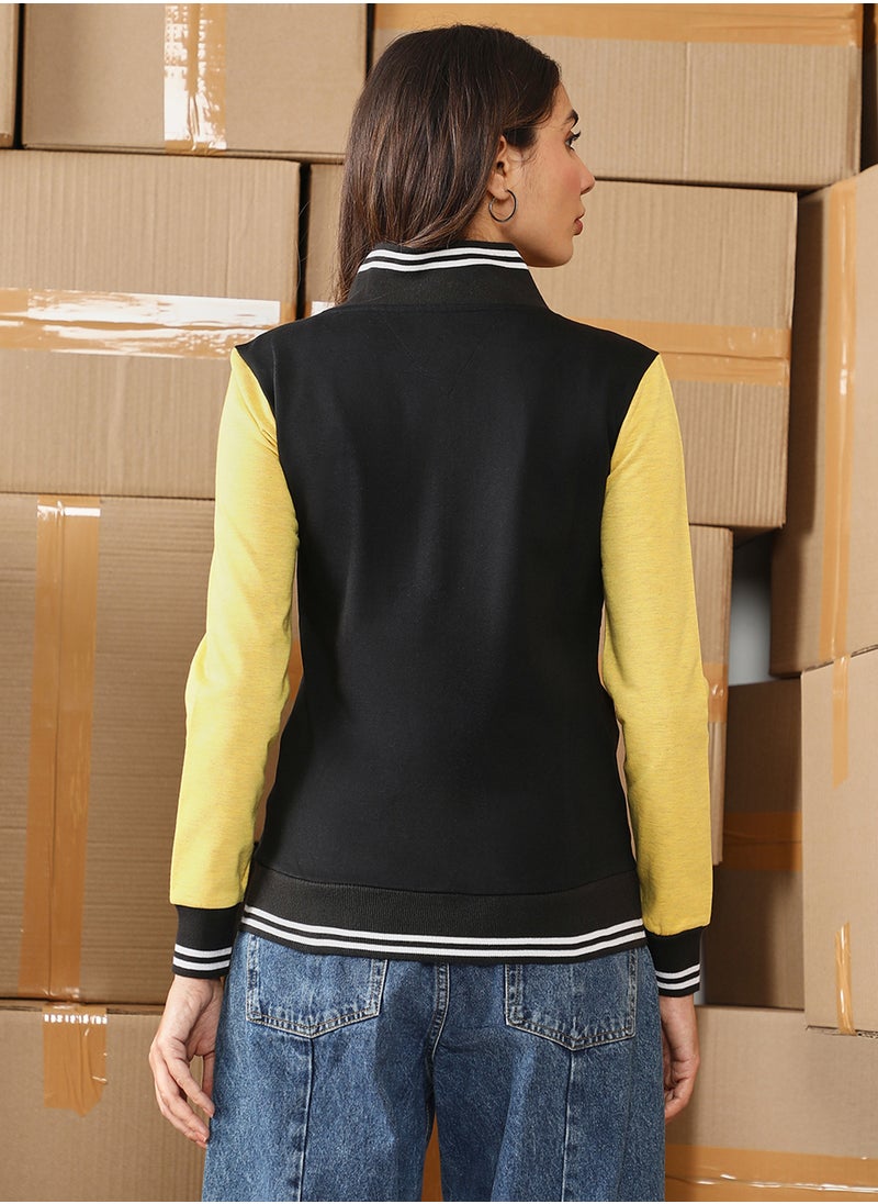 Women's Lemon Yellow  & Onyx Black Block Bomber Jacket