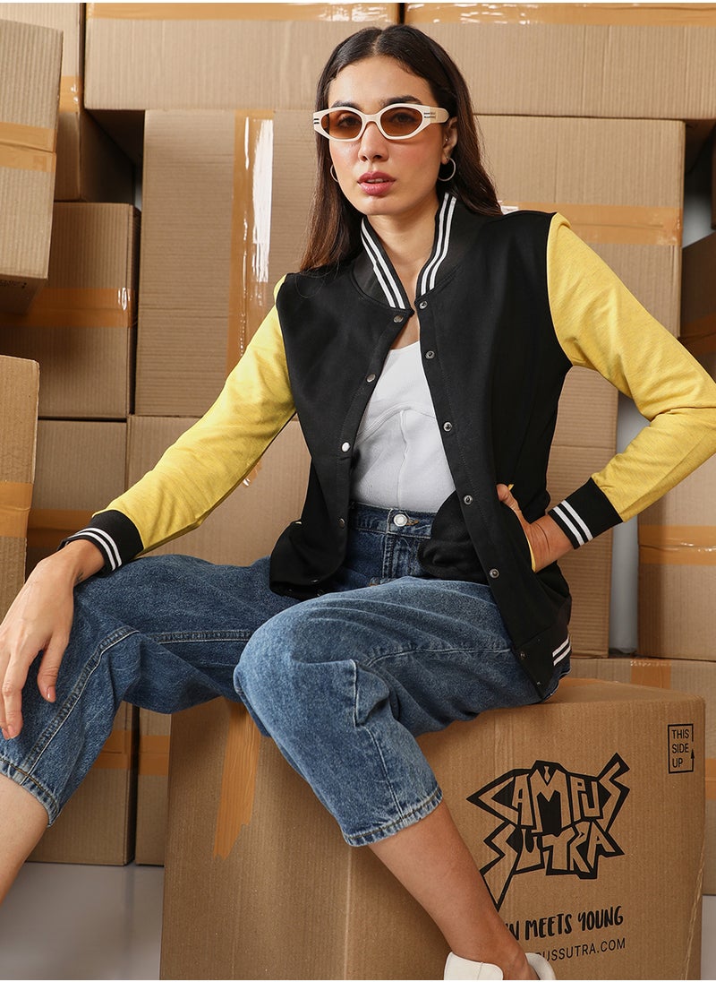 Women's Lemon Yellow  & Onyx Black Block Bomber Jacket