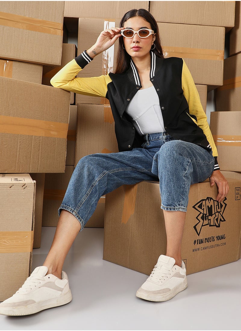 Women's Lemon Yellow  & Onyx Black Block Bomber Jacket