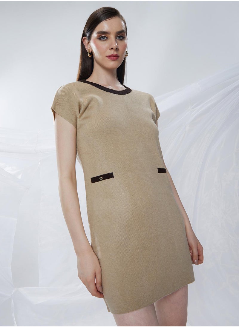 Women's Sand Beige Shift Sweater Dress