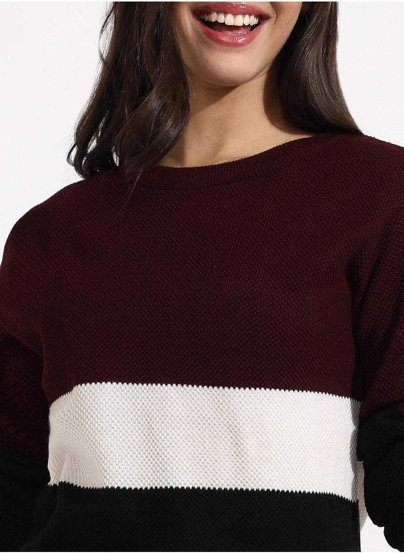 Women's Multicolour Pullover Sweater With Contrast Panels