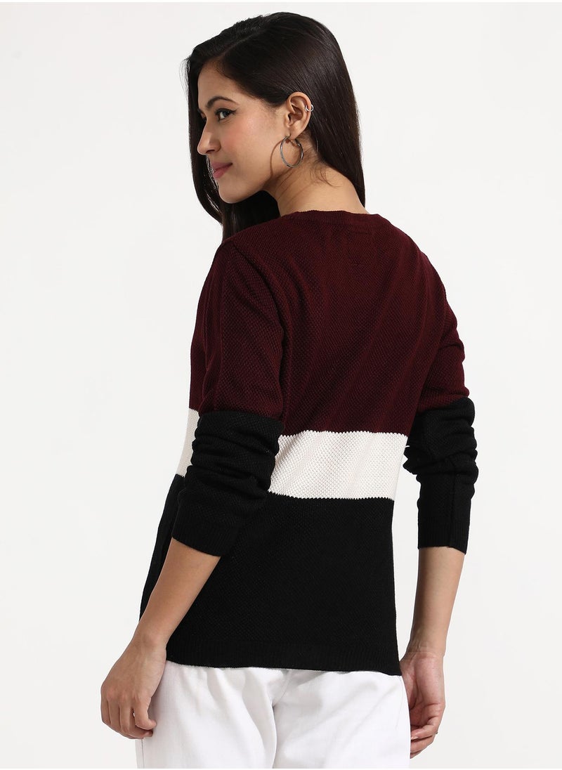 Women's Multicolour Pullover Sweater With Contrast Panels