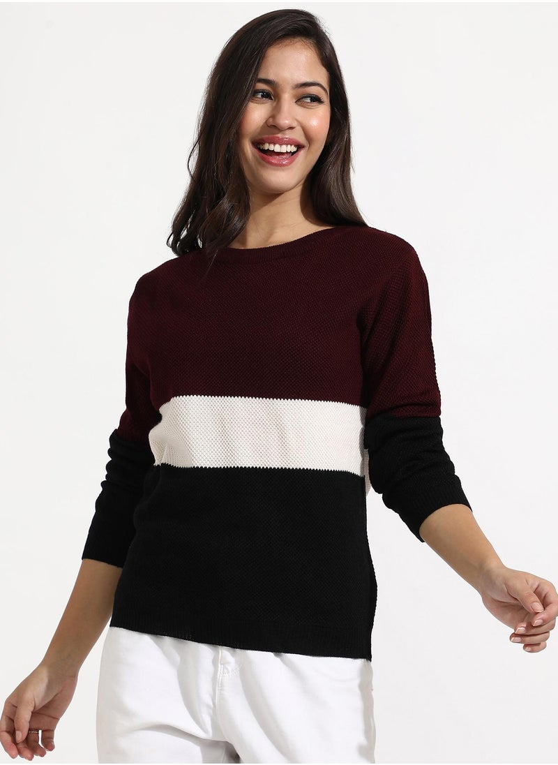 Women's Multicolour Pullover Sweater With Contrast Panels