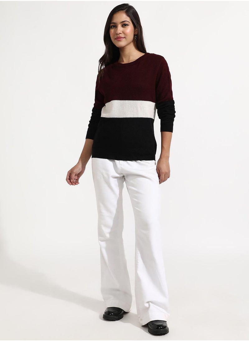 Women's Multicolour Pullover Sweater With Contrast Panels