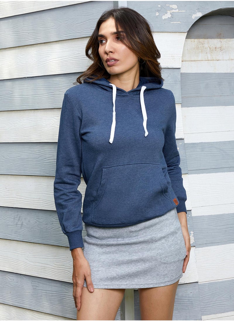 Women's Electric Blue Solid Pullover Hoodie