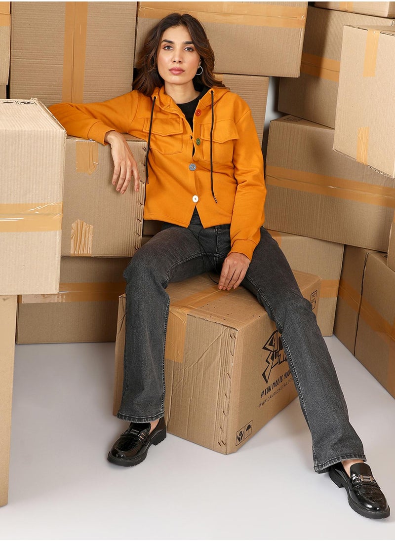 Women's Mustard Yellow Solid Utility Hoodie