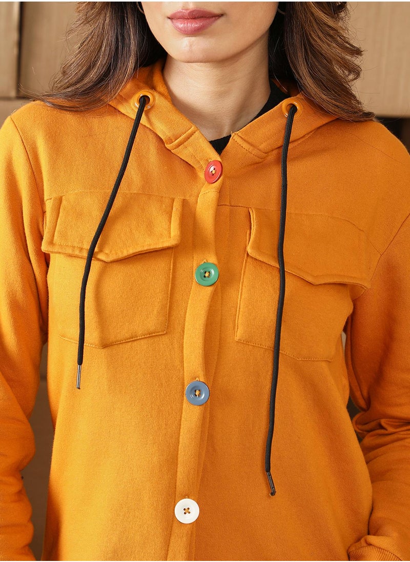 Women's Mustard Yellow Solid Utility Hoodie
