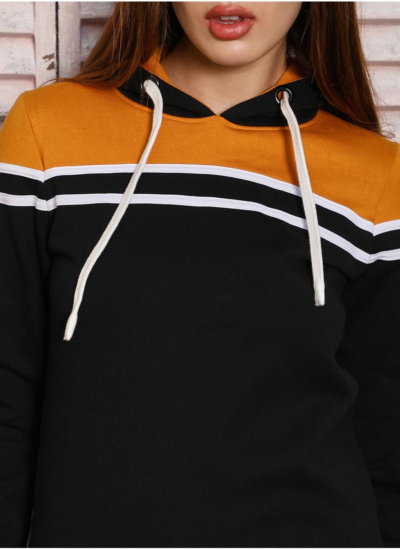 Women's Mustard Yellow & Onyx Black Block Hoodie Dress
